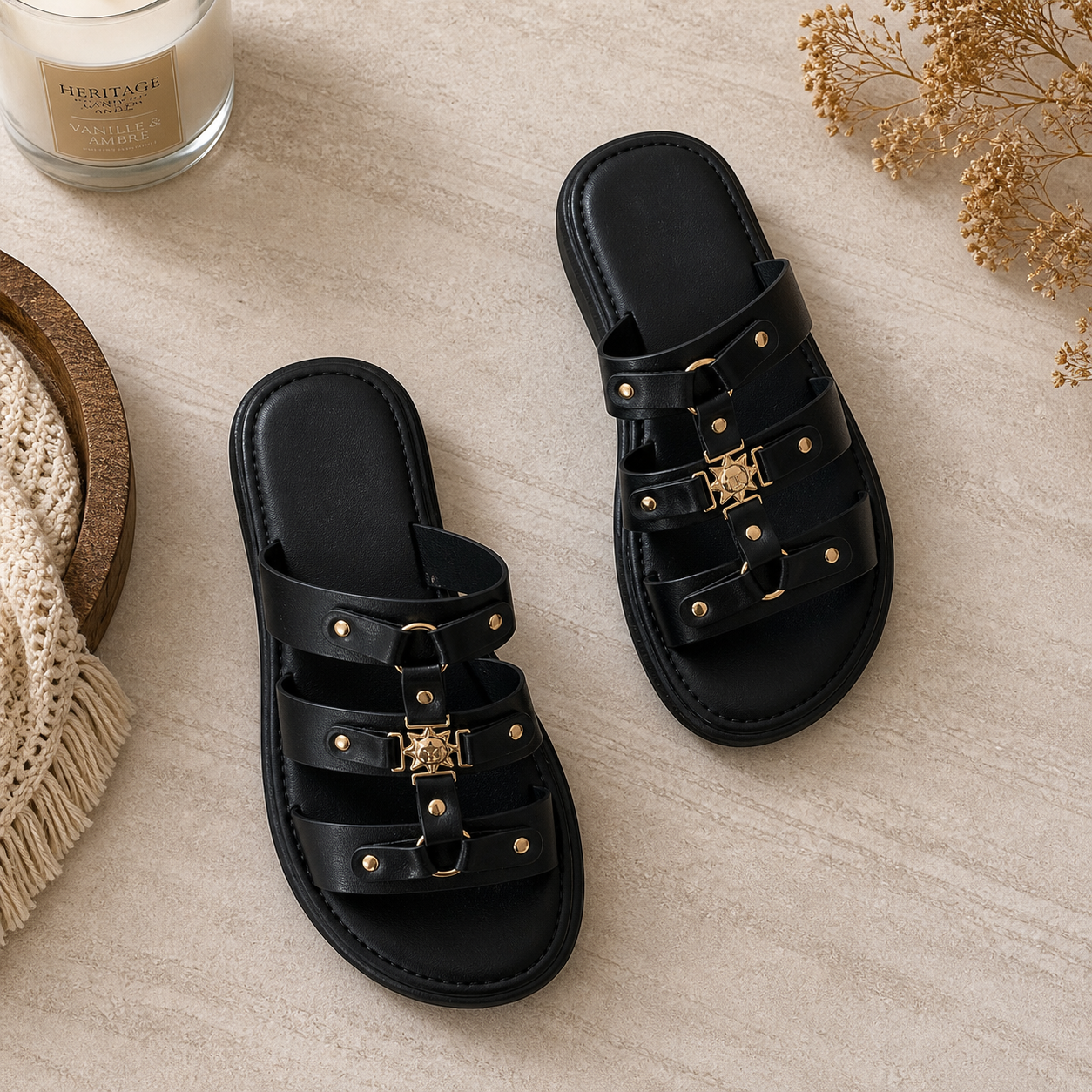 Mules multi-brides noires