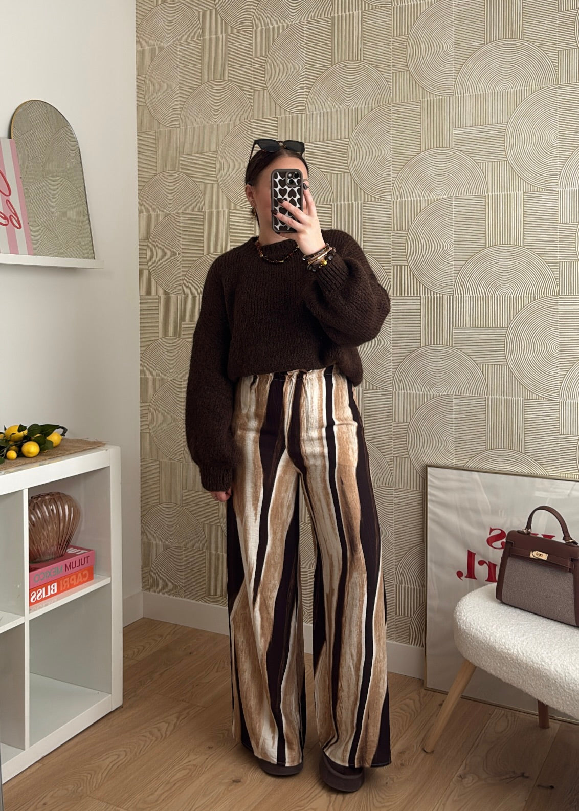 Pantalon rayé - LATTE