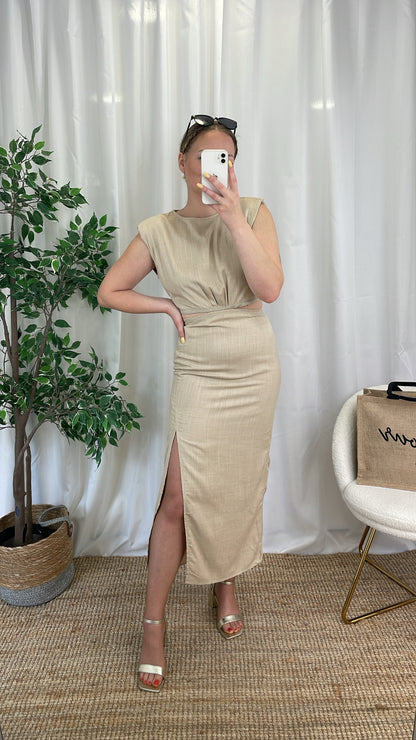 Robe midi en lin beige - MEGHANE