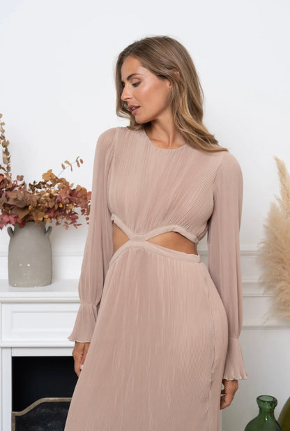 Robe longue plissée beige SELENA