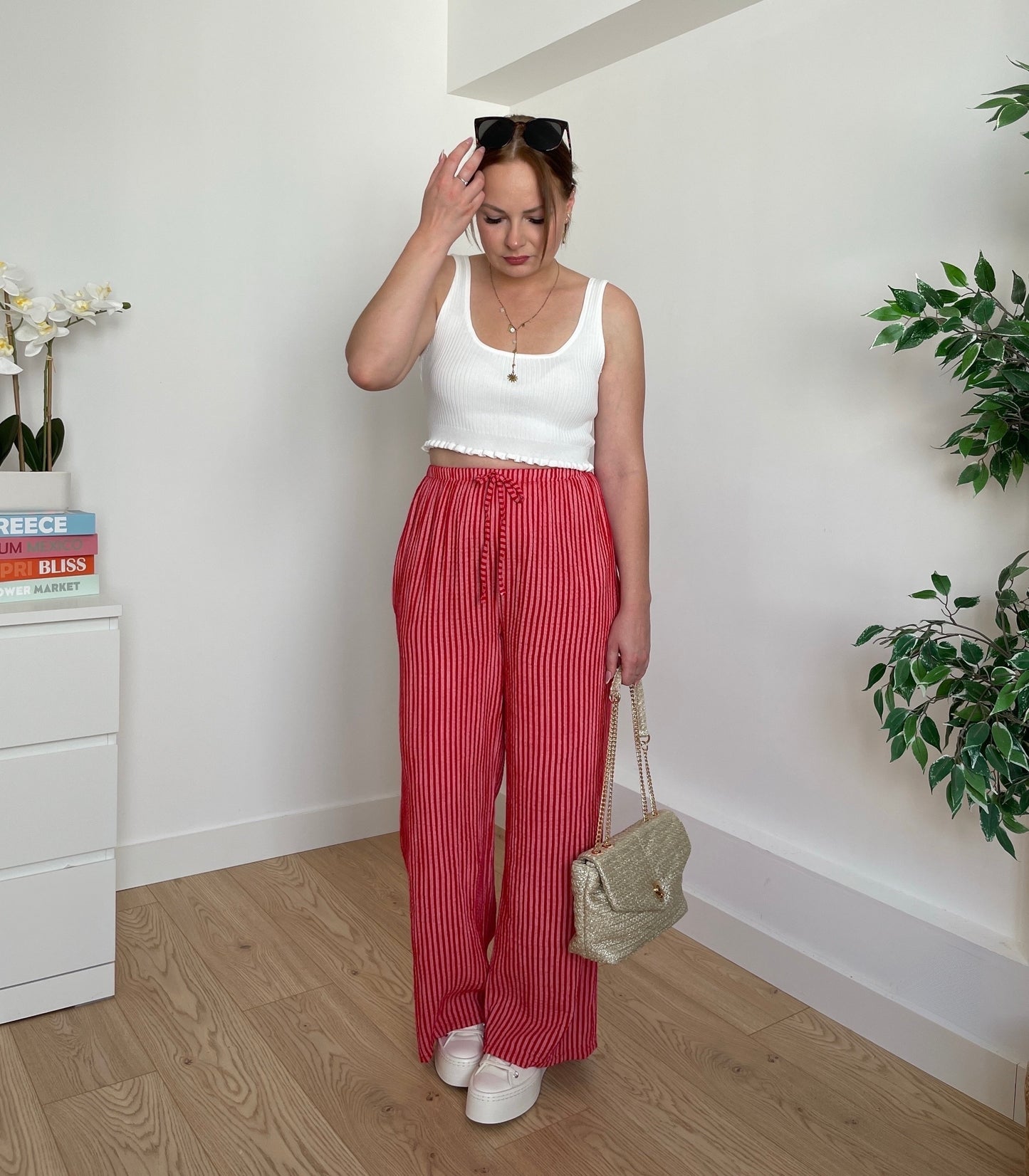 Pantalon gaze de coton rouge LUCIA