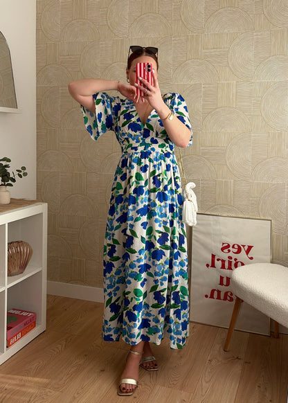 Robe longue bleu/vert- EMMA