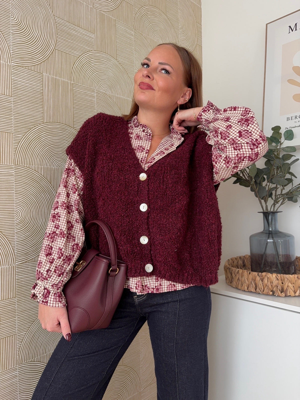 Gilet bouclette bordeaux - JOY