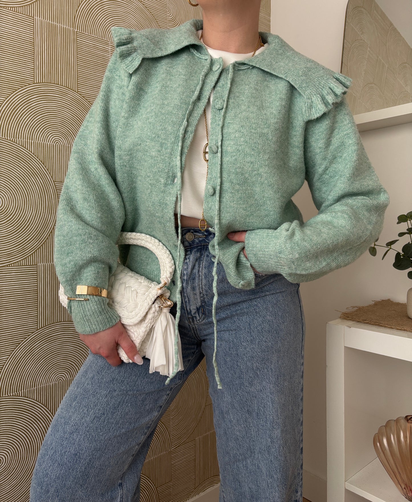 Gilet maille vert d'eau - CLAUDIA