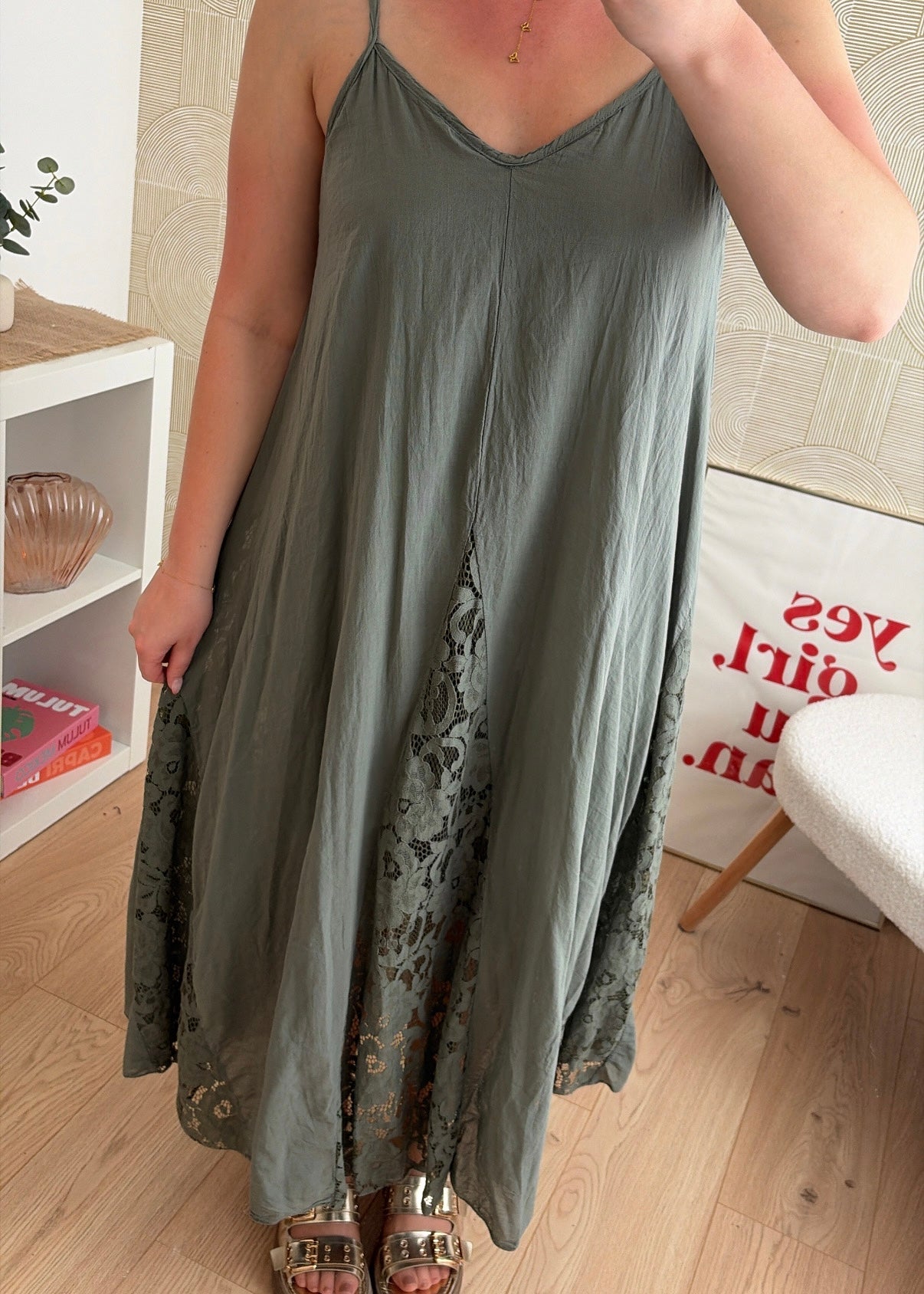 Robe dentelle kaki - CALIPSO