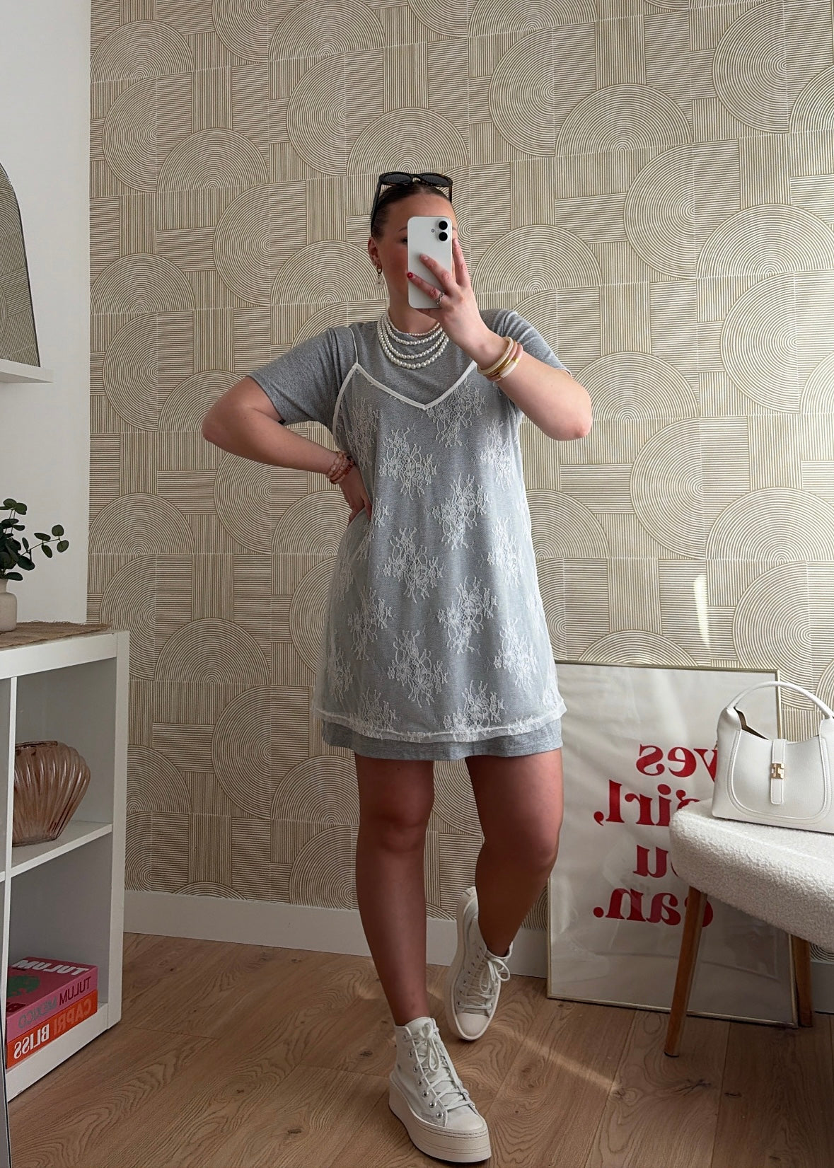 Robe t-shirt grise - DENTELLE