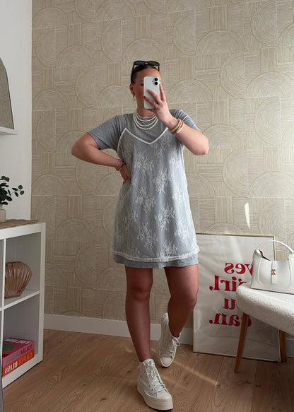 Robe t-shirt grise - DENTELLE