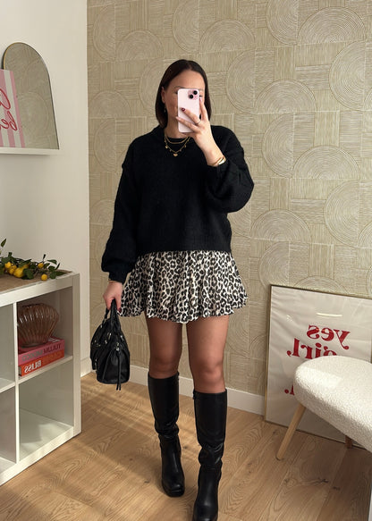 Pull à surpiqûres - NOIR