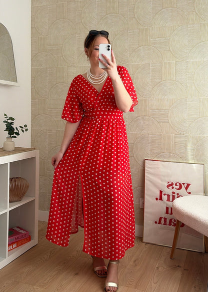 Robe longue rouge - POIS