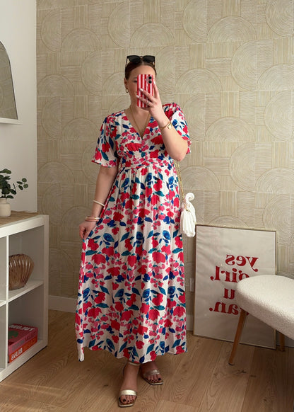 Robe longue rose/bleu- EMMA