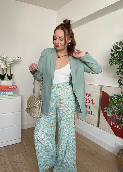 Pantalon plissé à fleurs bleu AXELLE