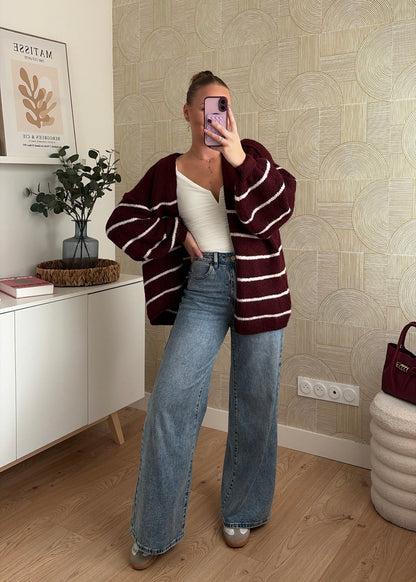 Gilet à rayures bordeaux - CÉLIA