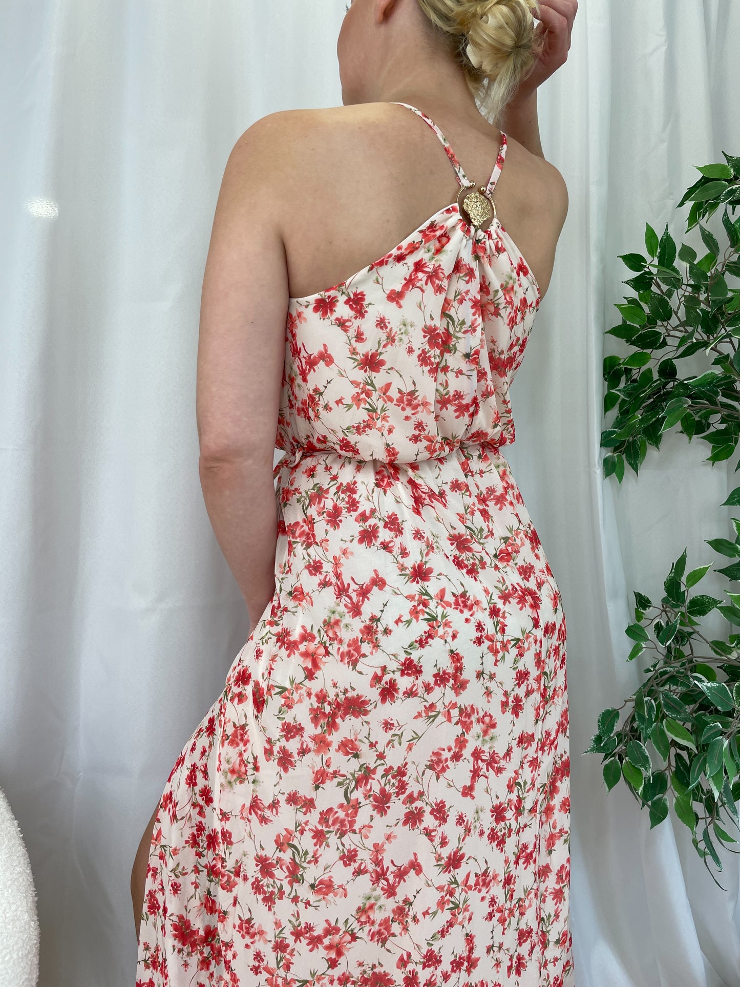 Robe longue à fleurs rouges KIARA