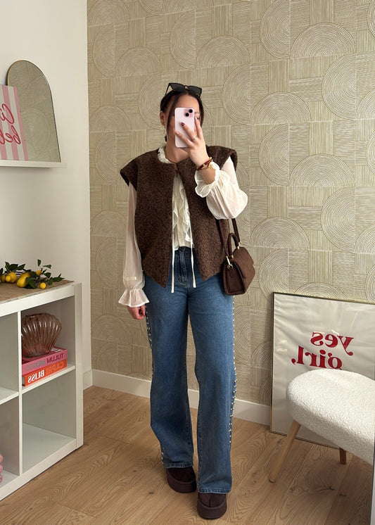 Gilet feutrine chocolat - OLIVIA