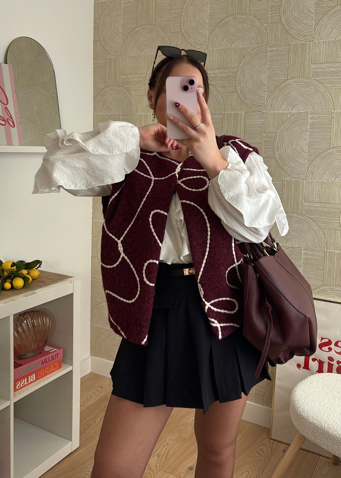 Gilet brodé bordeaux - SKIPPY