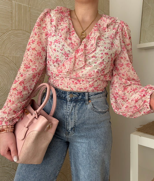 Top à fleurs rose - LYDIA