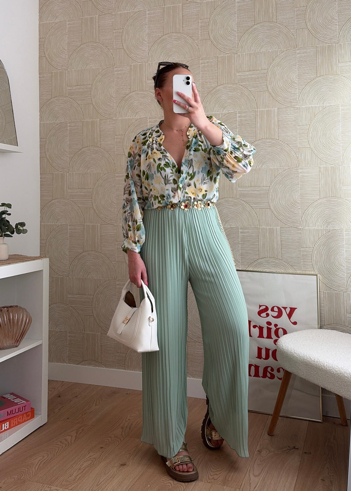 Pantalon plissé vert d'eau - LYNE