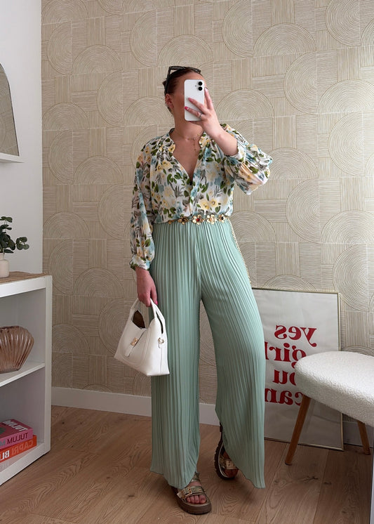 Pantalon plissé vert d'eau - LYNE