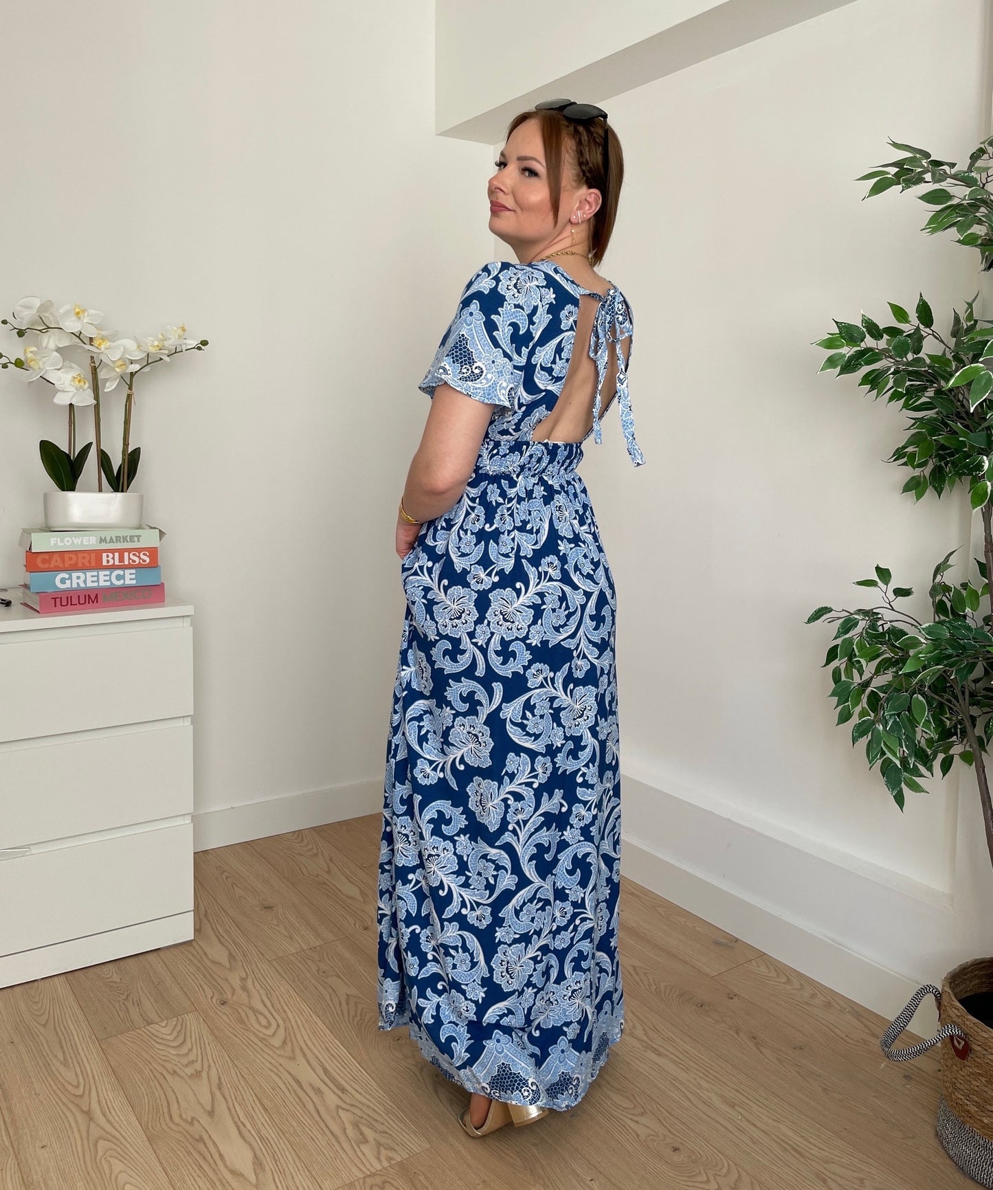 Robe longue bleu à motifs LOUISE