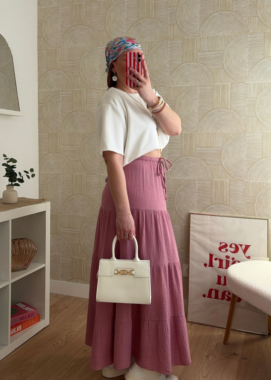 Jupe longue rose - GAZE DE COTON