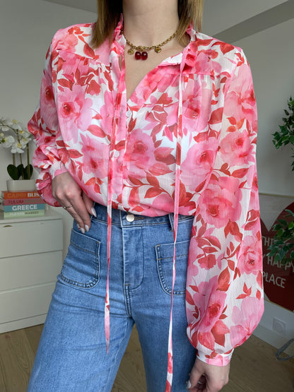 Blouse à fleurs rouge CORINE