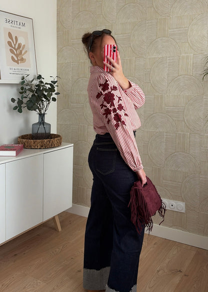 Chemisier rayé fleurs - BURGUNDY