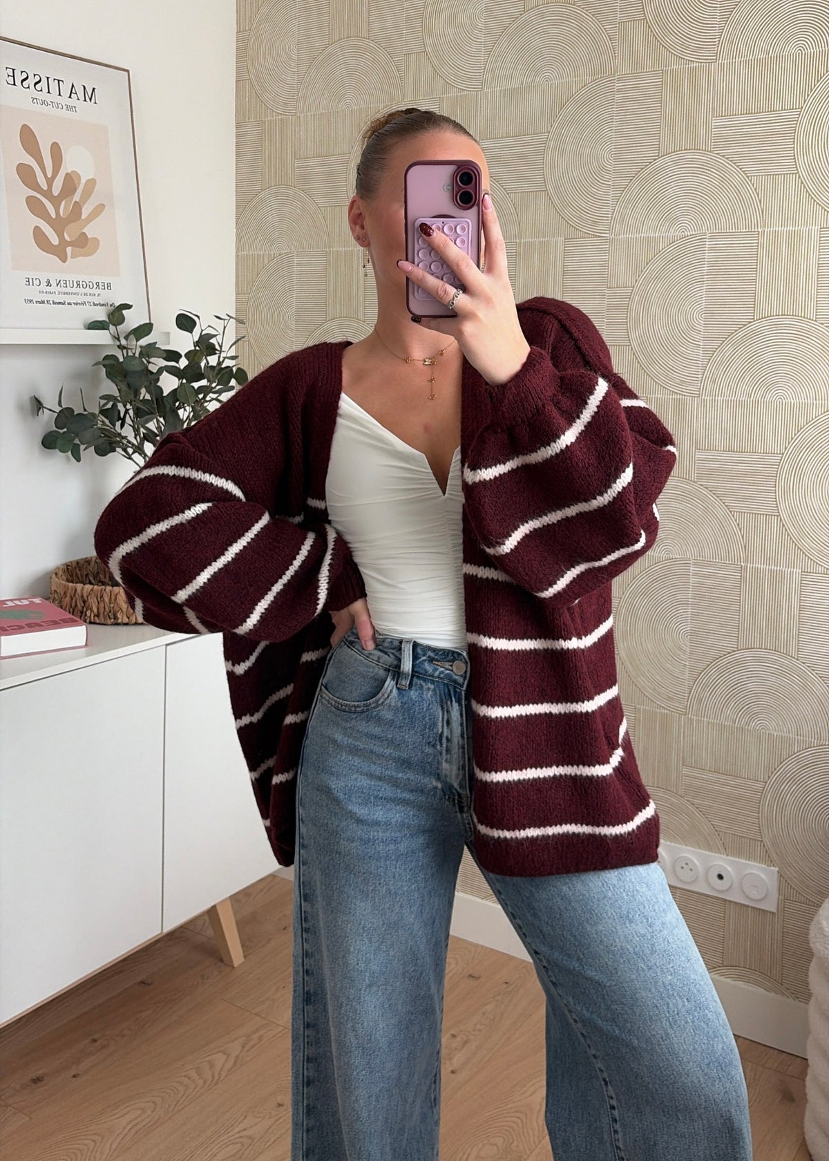 Gilet à rayures bordeaux - CÉLIA