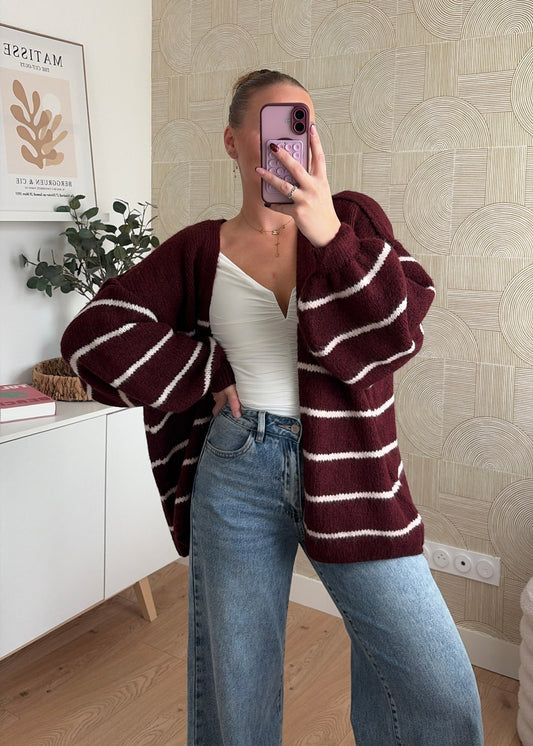 Gilet à rayures bordeaux - CÉLIA
