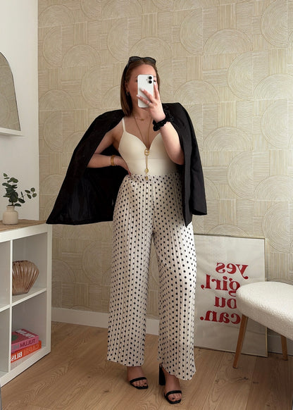 Pantalon plissé blanc à pois - TENDANCE
