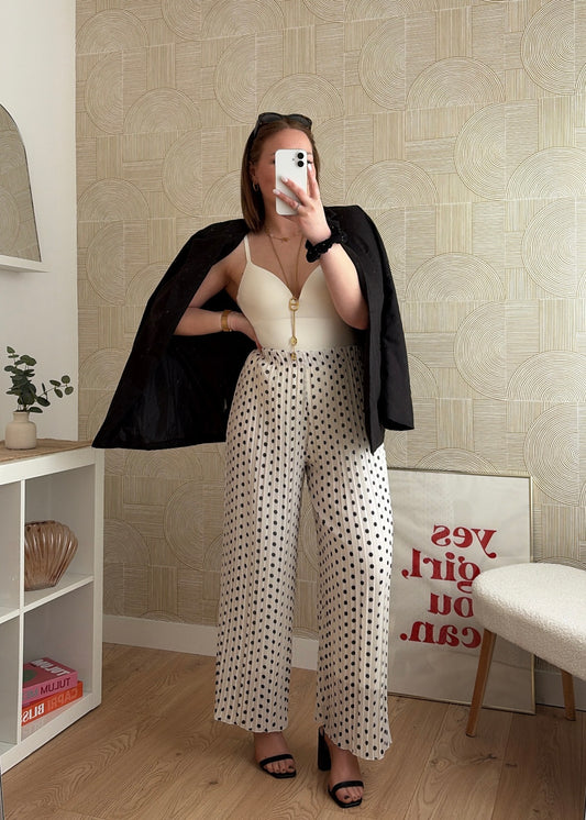 Pantalon plissé blanc à pois - TENDANCE