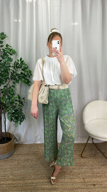 Pantalon plissé à fleurs JUANA - Vert