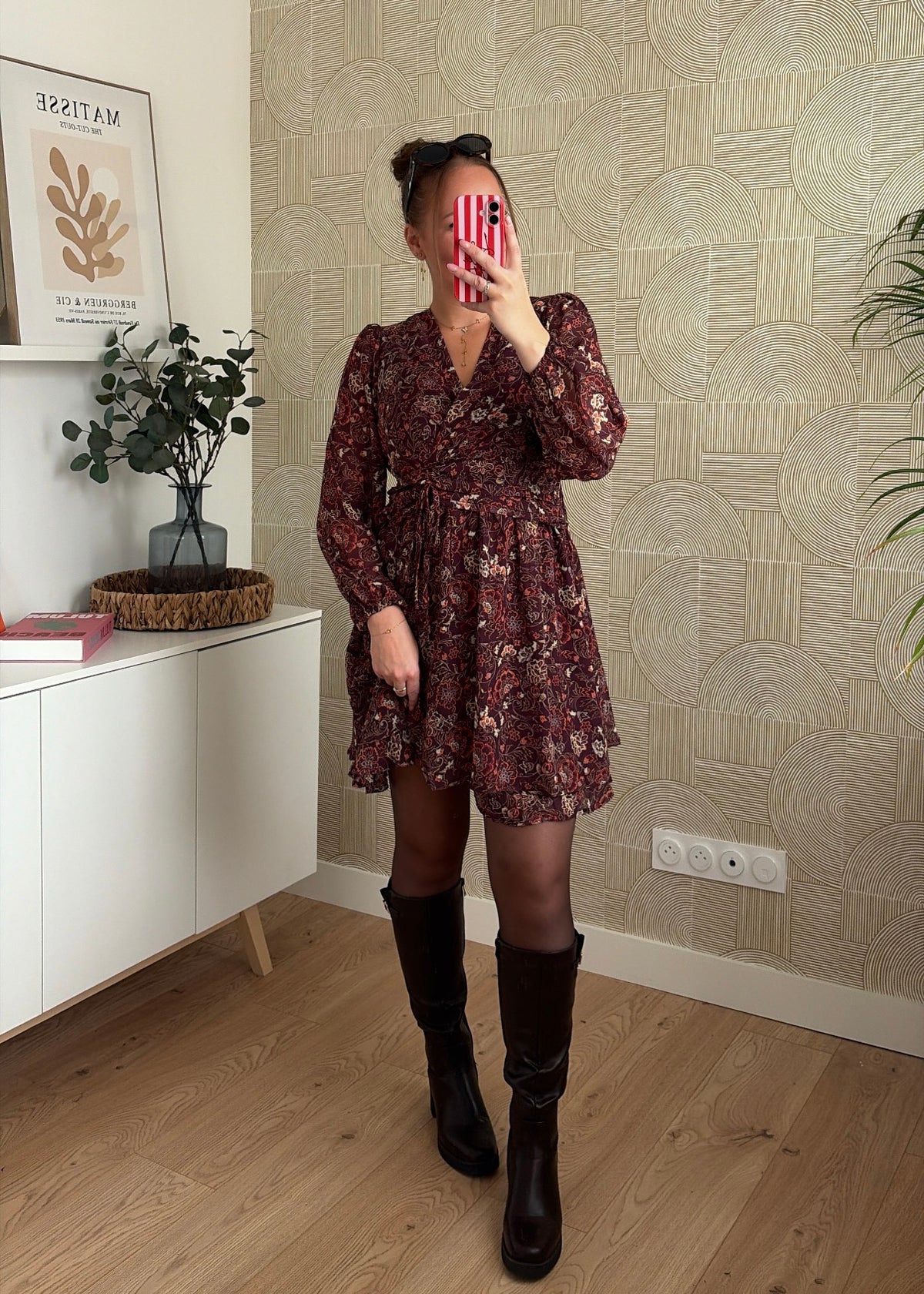 Robe à fleurs café - ELSA