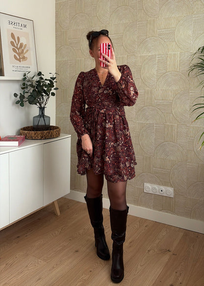 Robe à fleurs café - ELSA