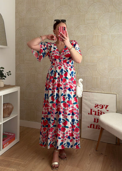 Robe longue rose/bleu- EMMA