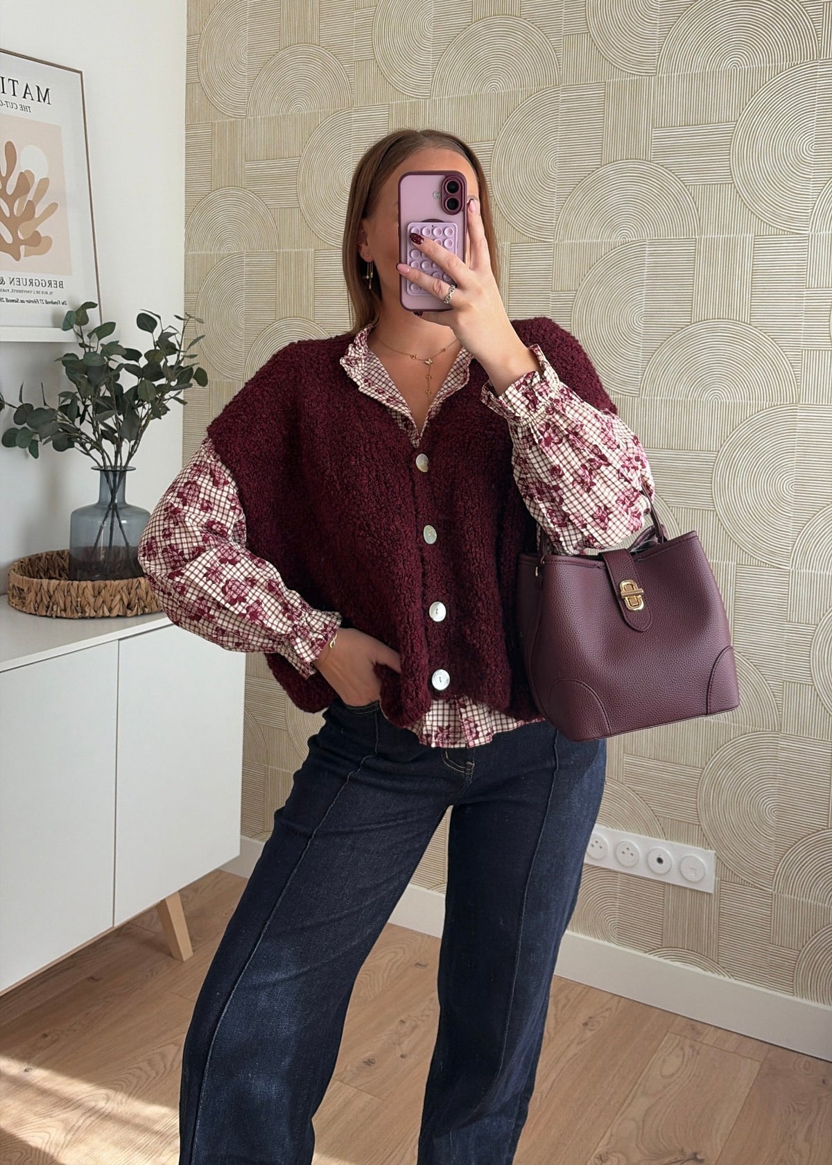 Gilet bouclette bordeaux - JOY